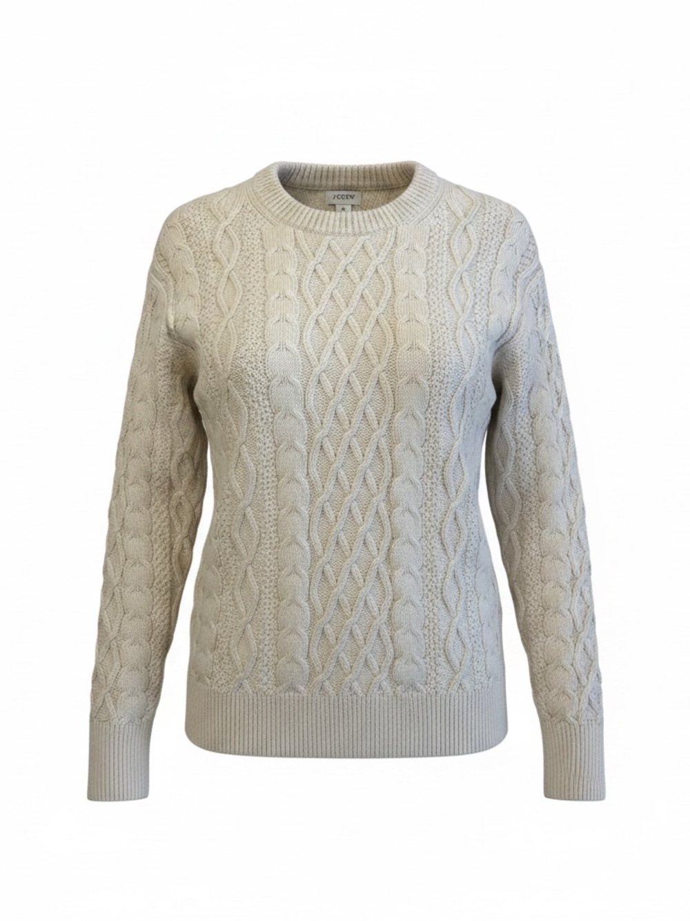 J.Crew Women’s Medium Cream Cable Knit Cotton Crewneck Sweater